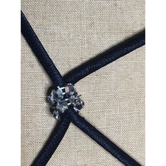 1990s NIKI by Niki Livas Navy Mini Dress W/CRISS CROSS Back & Rhinestone Knots S - Picture 8 of 10